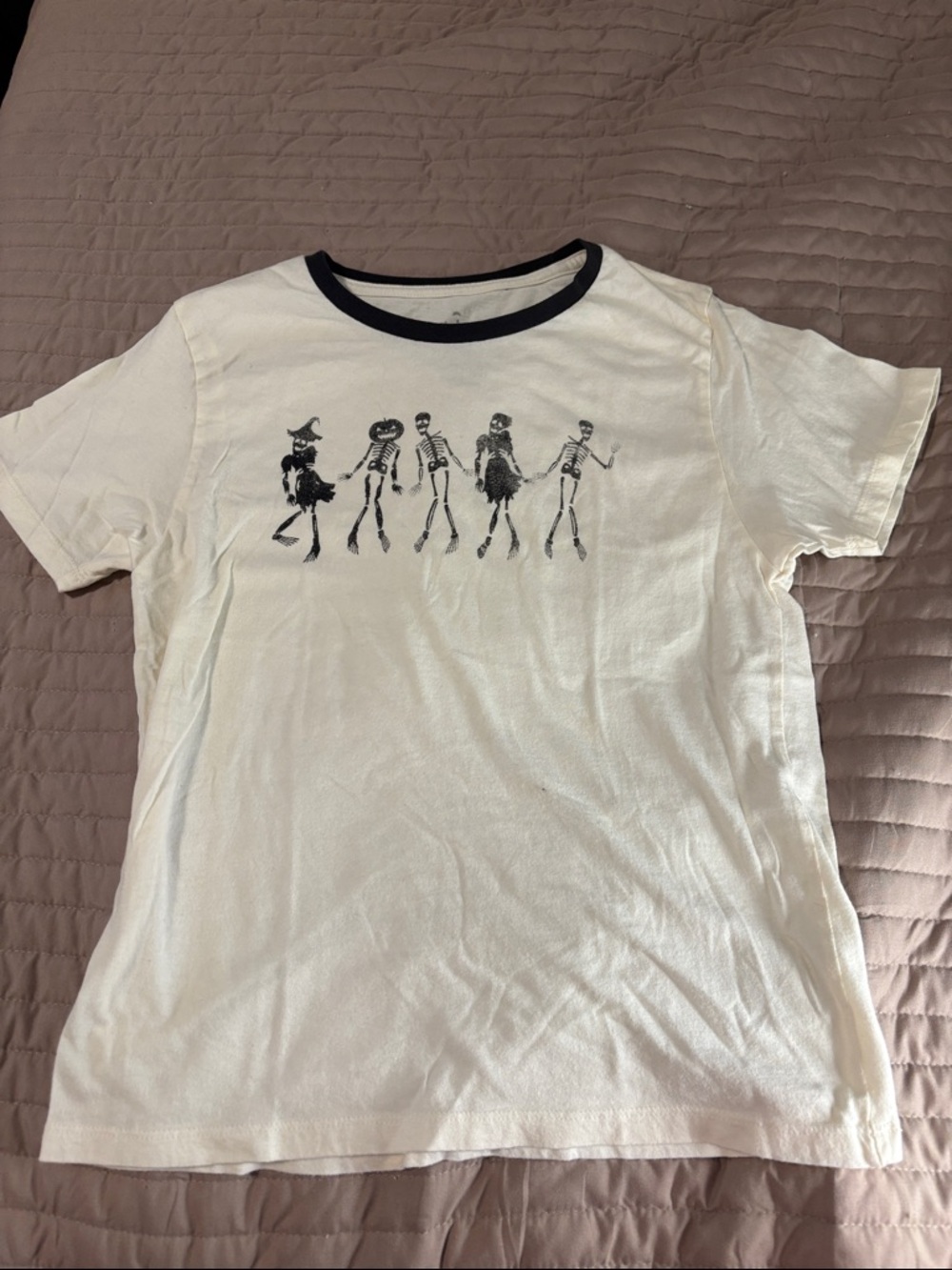 Kids White Short-Sleeve Tee with Black Skeleton Graphic